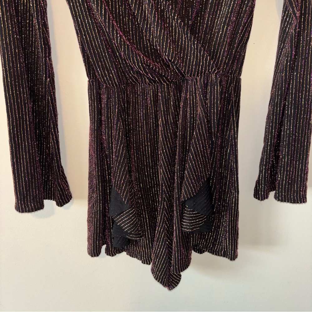 TOPSHOP Glitter Metallic Stripe Wrap Romper - Picture 5 of 9